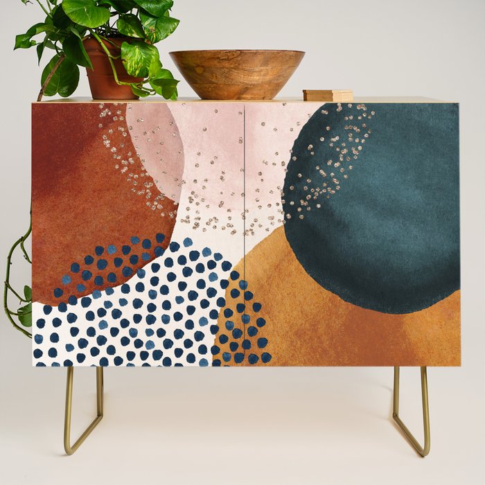 Abstract Watercolor Terracotta, Green & Blush Pink Art Print By LandSartprints Credenza Gallery Image 1