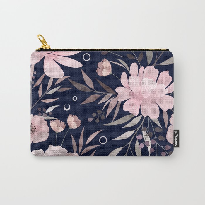 Modern, Boho, Floral Prints, Navy and Pink Carry All Pouch Gallery Image 1
