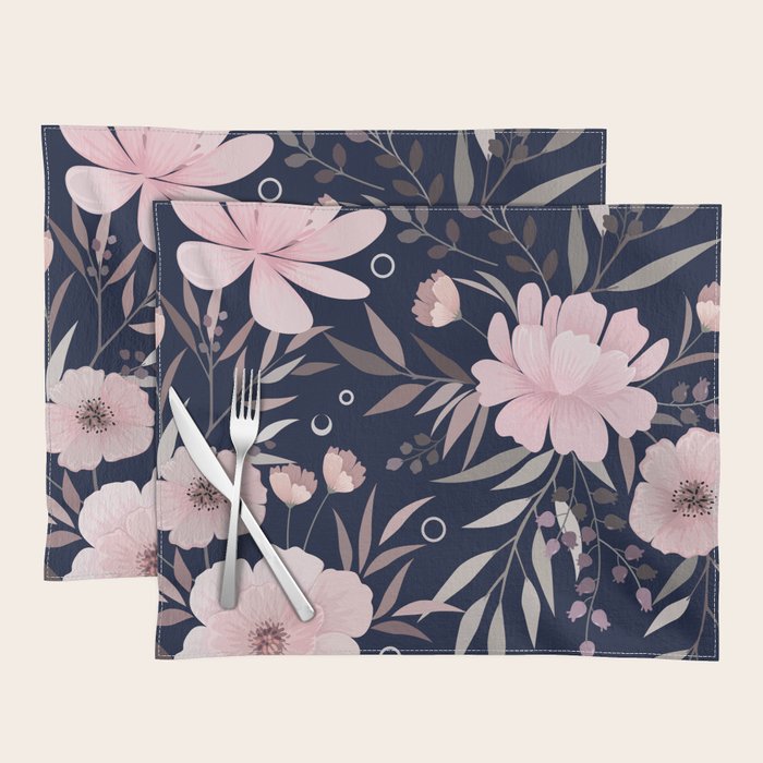 Modern, Boho, Floral Prints, Navy and Pink Placemat Gallery Image 1