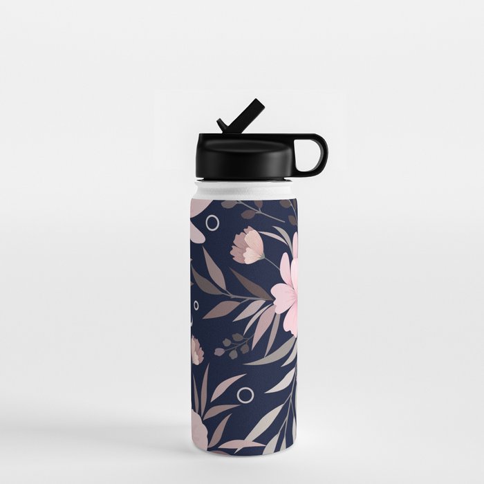 Modern, Boho, Floral Prints, Navy and Pink Water Bottle Gallery Image 1