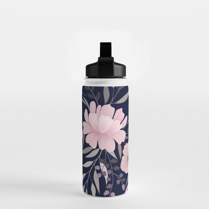Modern, Boho, Floral Prints, Navy and Pink Water Bottle Gallery Image 2