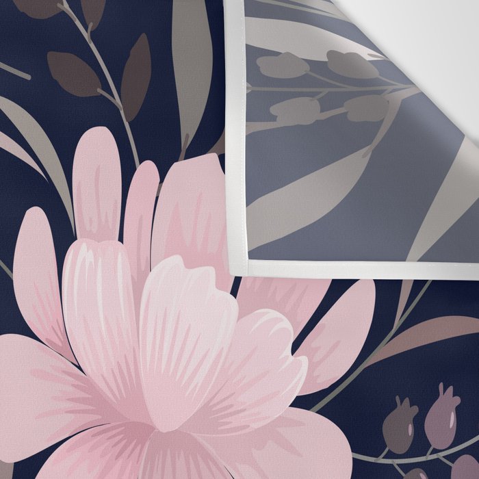Modern, Boho, Floral Prints, Navy and Pink Wall Tapestry Gallery Image 3