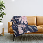 Modern, Boho, Floral Prints, Navy and Pink Throw Blanket Gallery Image 1