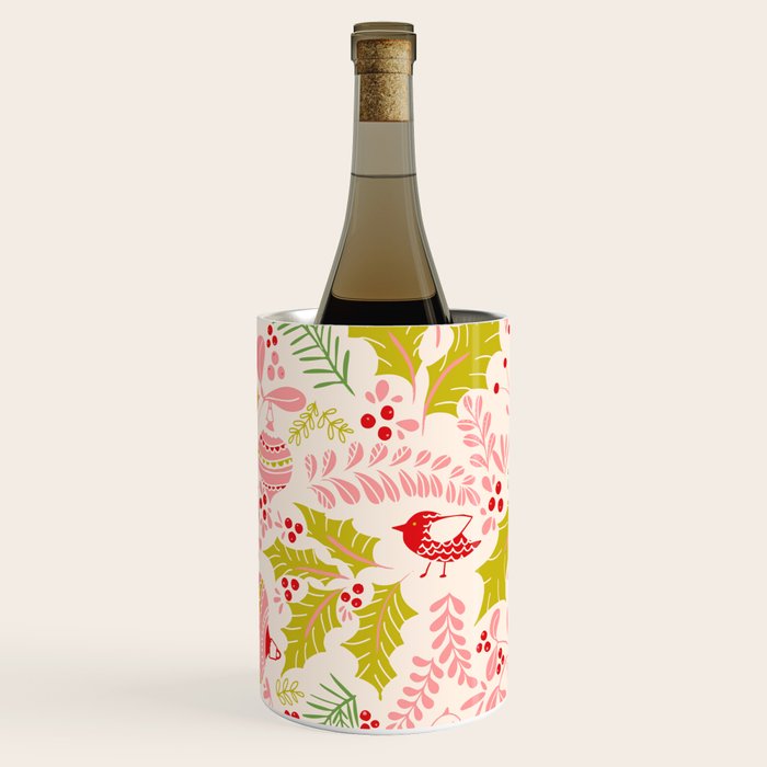 Wonderful ditsy holiday joy pink Wine Chiller Gallery Image 1