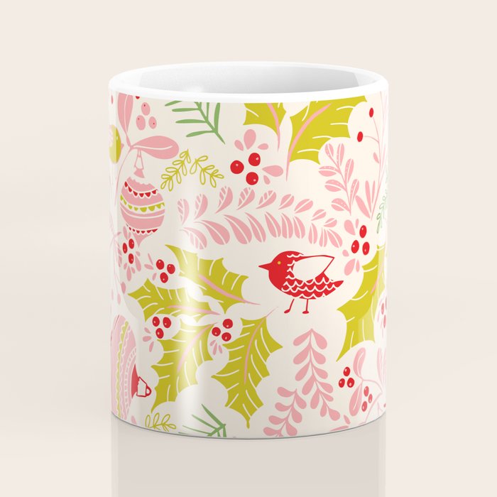 Wonderful ditsy holiday joy pink Coffee Mug Gallery Image 4