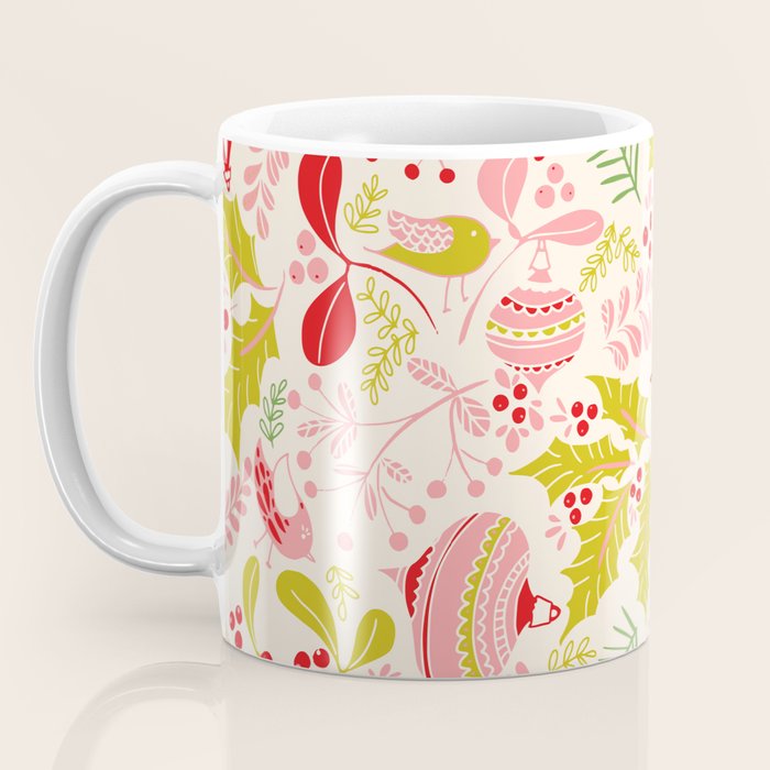 Wonderful ditsy holiday joy pink Coffee Mug Gallery Image 3