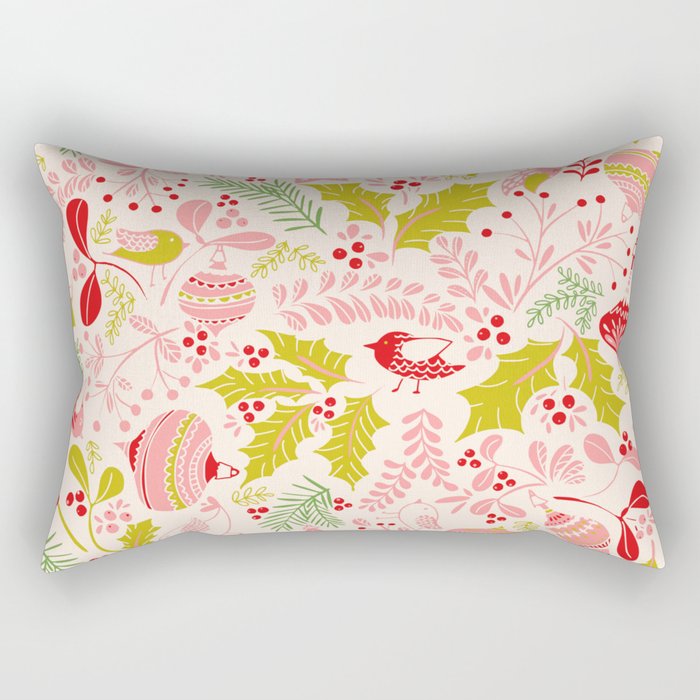 Wonderful ditsy holiday joy pink Rectangular Pillow Gallery Image 2