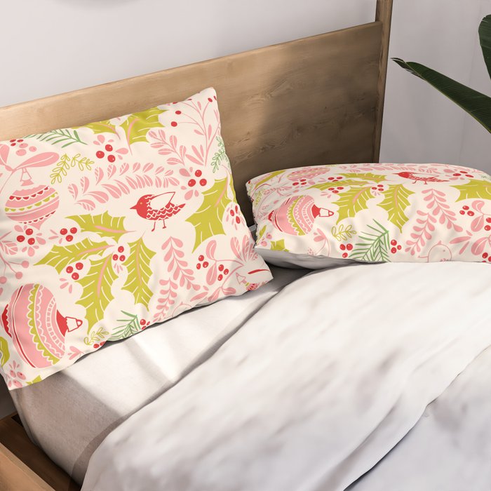 Wonderful ditsy holiday joy pink Pillow Sham Gallery Image 2
