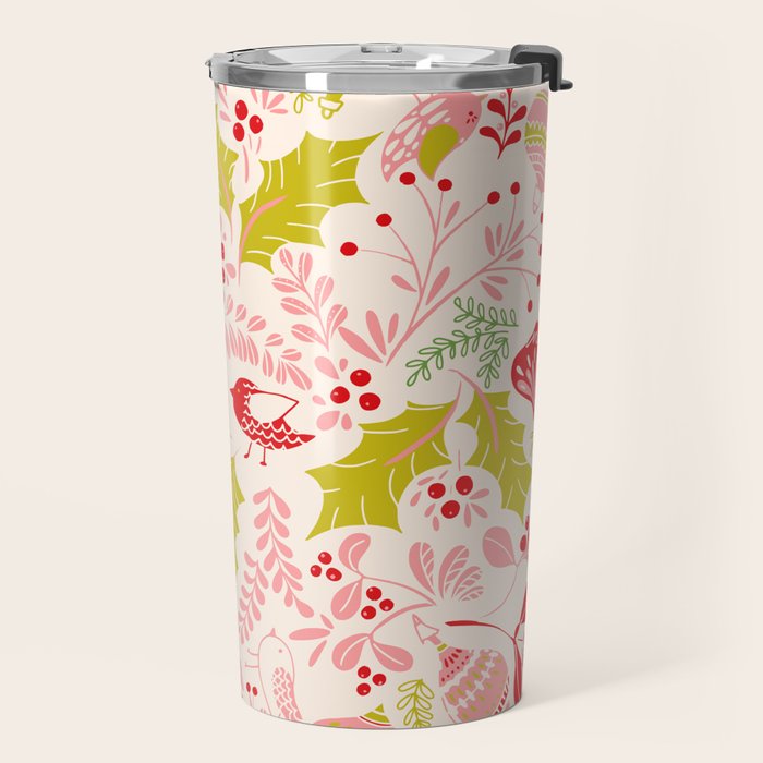 Wonderful ditsy holiday joy pink Travel Mug Gallery Image 2