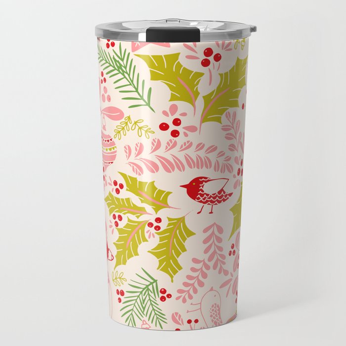 Wonderful ditsy holiday joy pink Travel Mug Gallery Image 1