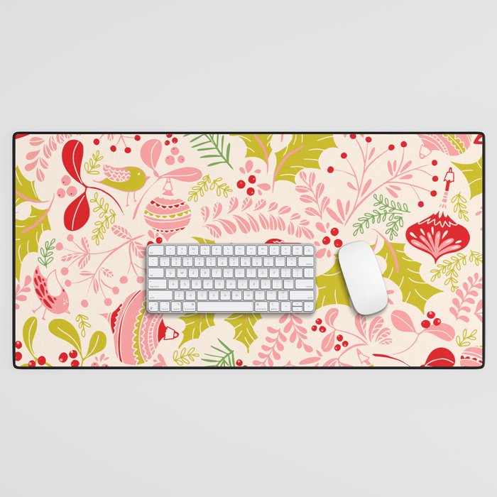 Wonderful ditsy holiday joy pink Desk Mat Gallery Image 1