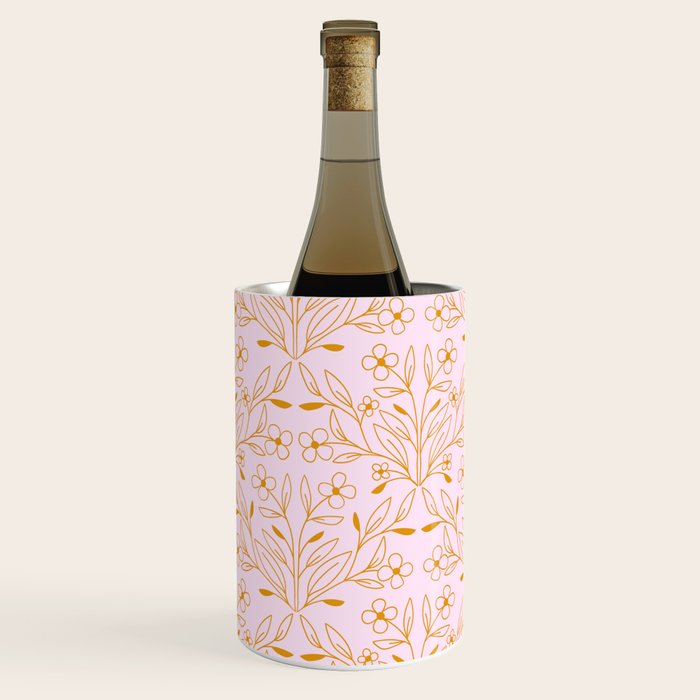 Playful Doodled Blooms Pattern - Pink and Gold Wine Chiller Gallery Image 2