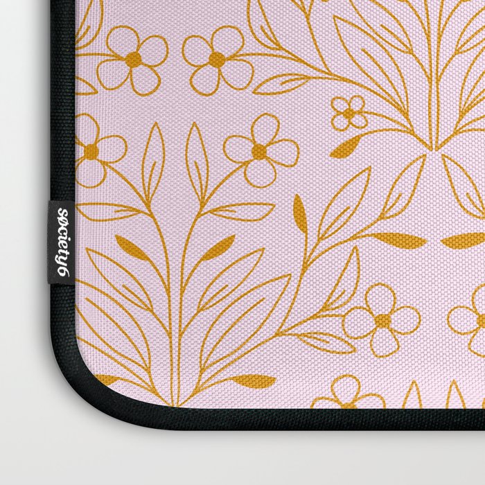 Playful Doodled Blooms Pattern - Pink and Gold Laptop Sleeve Gallery Image 3