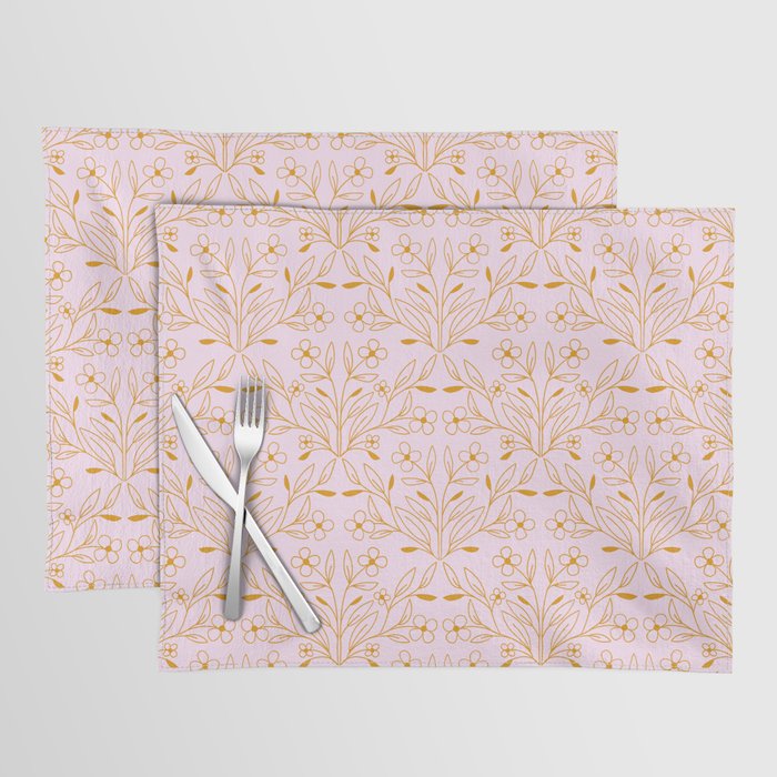 Playful Doodled Blooms Pattern - Pink and Gold Placemat Gallery Image 1