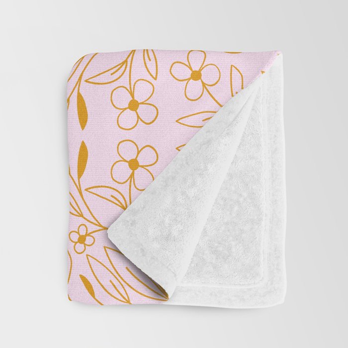 Playful Doodled Blooms Pattern - Pink and Gold Throw Blanket Gallery Image 3