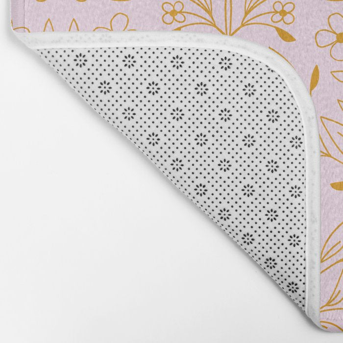 Playful Doodled Blooms Pattern - Pink and Gold Bath Mat Gallery Image 2
