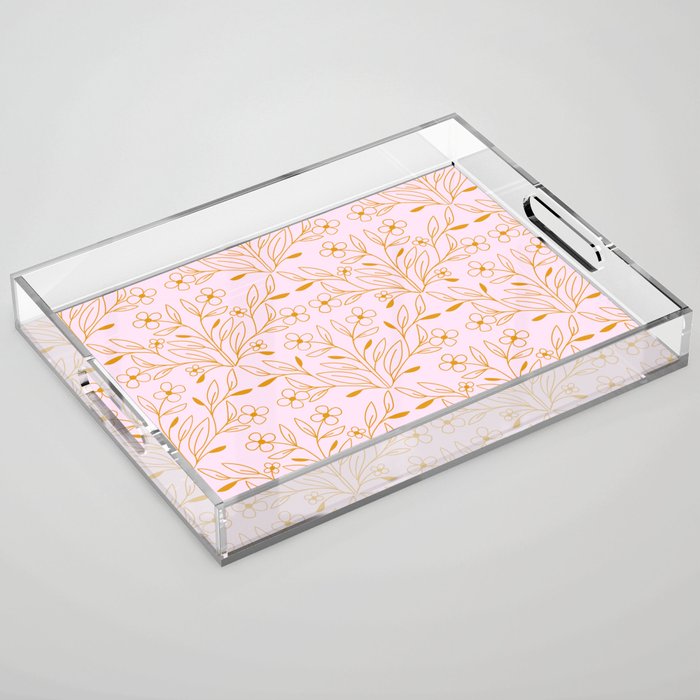 Playful Doodled Blooms Pattern - Pink and Gold Acrylic Tray Gallery Image 1