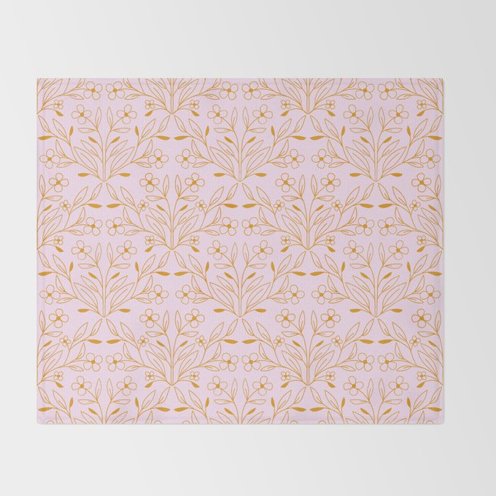Playful Doodled Blooms Pattern - Pink and Gold Throw Blanket Gallery Image 2