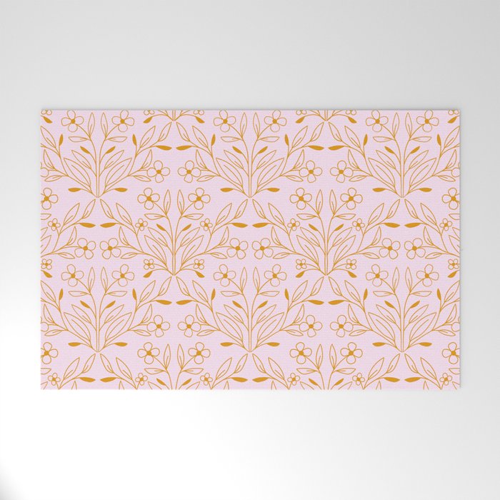 Playful Doodled Blooms Pattern - Pink and Gold Welcome Mat Gallery Image 1