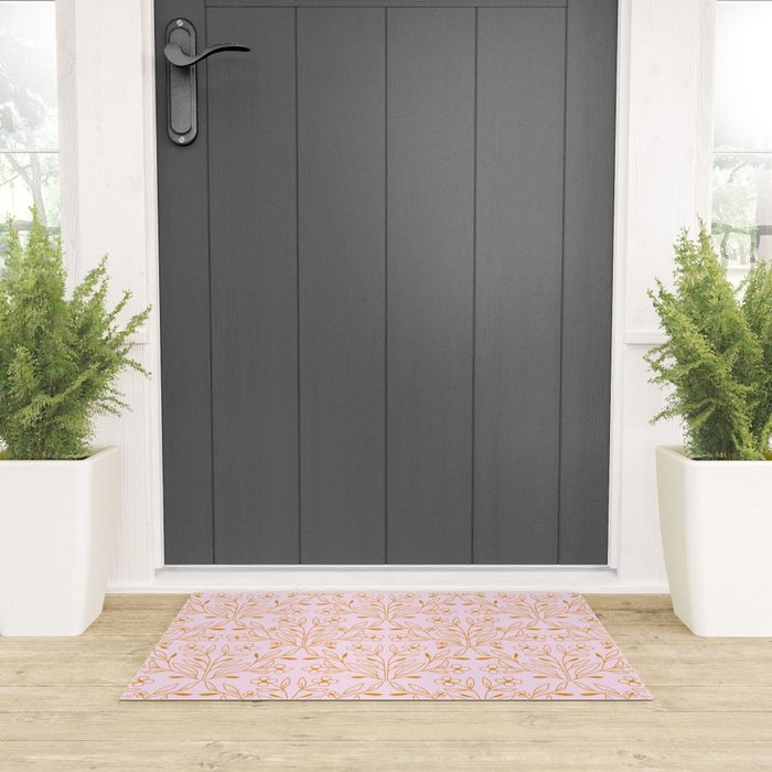 Playful Doodled Blooms Pattern - Pink and Gold Welcome Mat Gallery Image 3