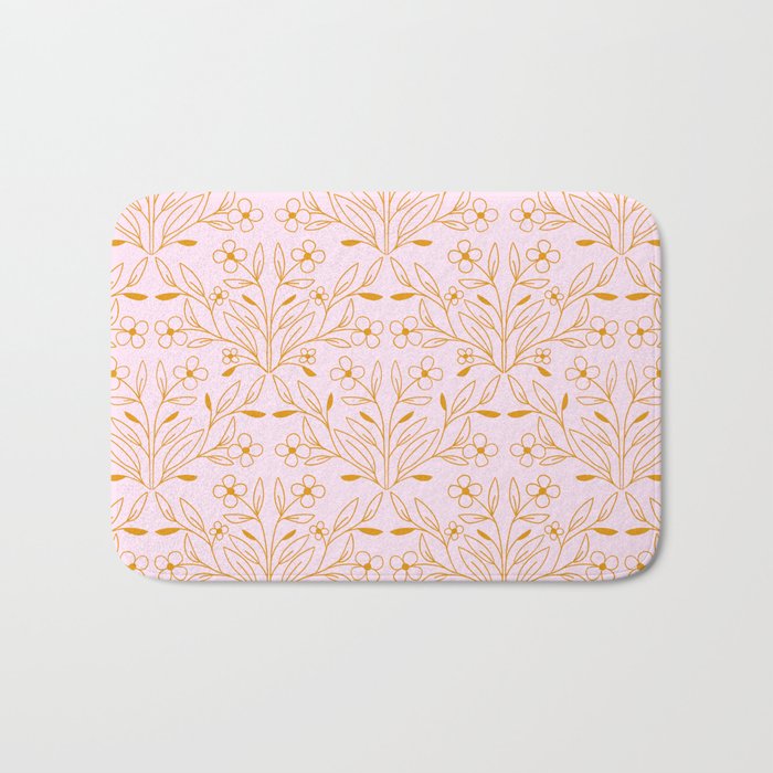 Playful Doodled Blooms Pattern - Pink and Gold Bath Mat Gallery Image 1