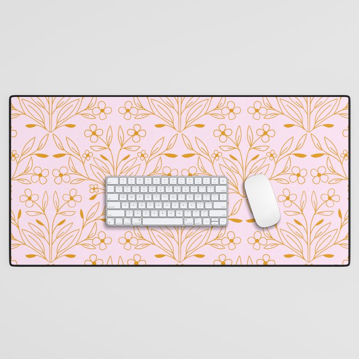 Playful Doodled Blooms Pattern - Pink and Gold Desk Mat Gallery Image 1