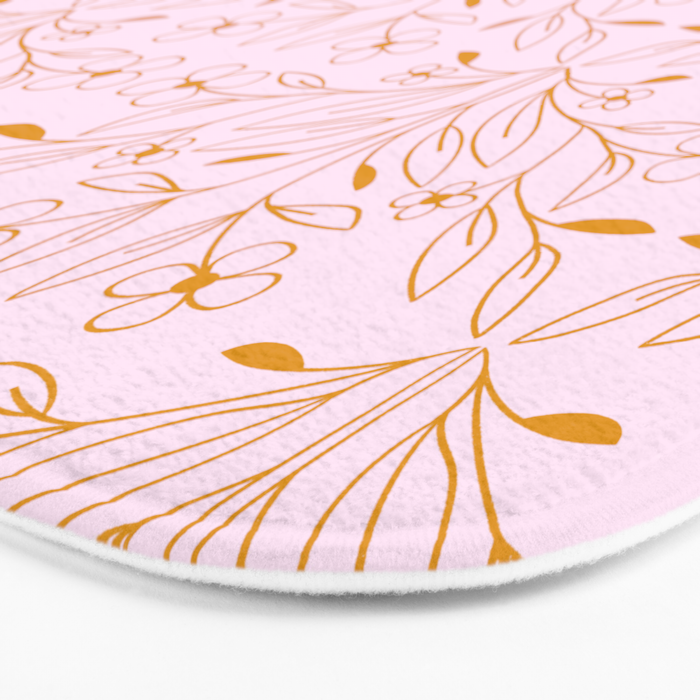 Playful Doodled Blooms Pattern - Pink and Gold Bath Mat Gallery Image 3