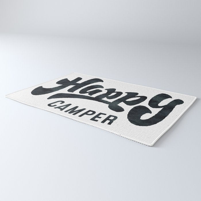 HAPPY CAMPER Black and White Retro Rug Gallery Image 3