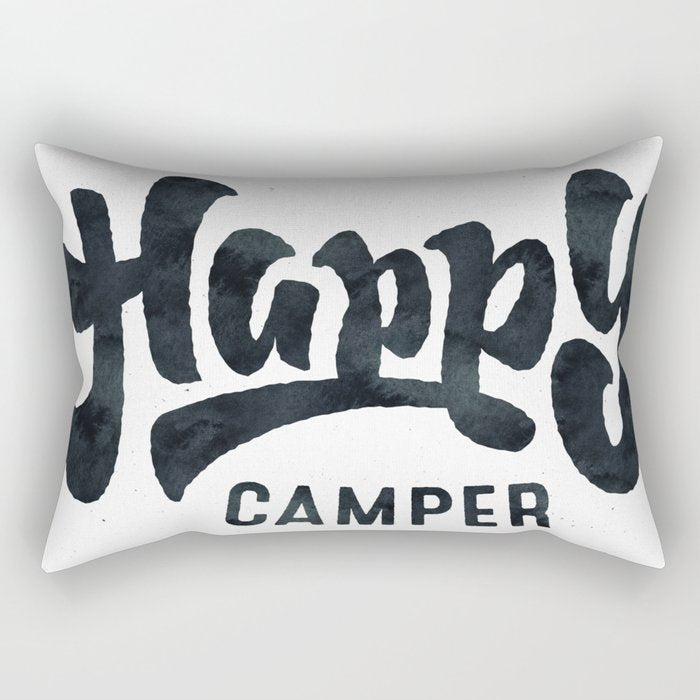 HAPPY CAMPER Black and White Retro Rectangular Pillow Gallery Image 2