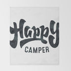 HAPPY CAMPER Black and White Retro Throw Blanket Gallery Image 2