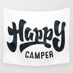 HAPPY CAMPER Black and White Retro Wall Tapestry Gallery Image 4