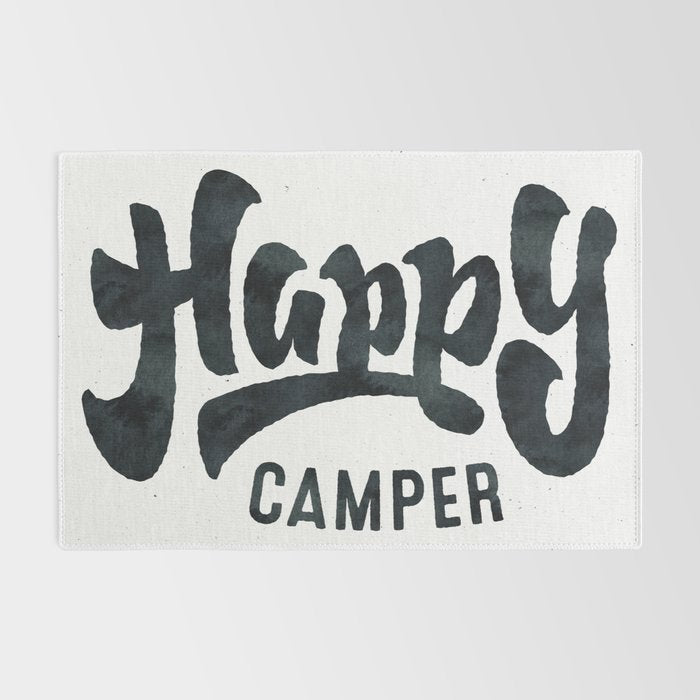 HAPPY CAMPER Black and White Retro Rug Gallery Image 2