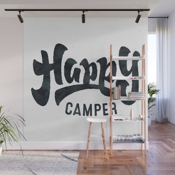 HAPPY CAMPER Black and White Retro Wall Mural Gallery Image 1