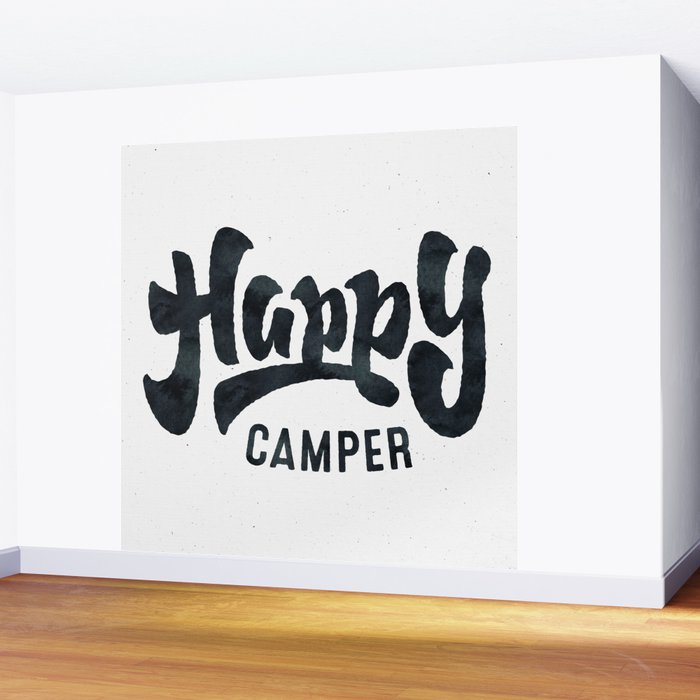 HAPPY CAMPER Black and White Retro Wall Mural Gallery Image 2