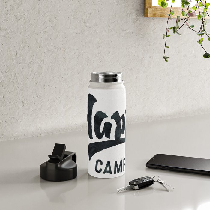 HAPPY CAMPER Black and White Retro Water Bottle Gallery Image 4
