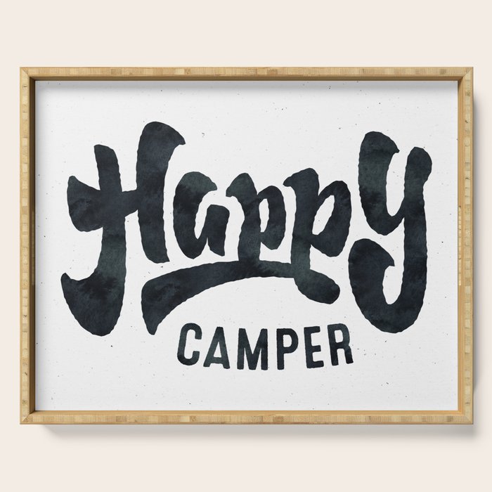 HAPPY CAMPER Black and White Retro Serving Tray Gallery Image 1