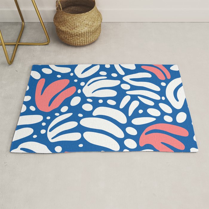 Abstract blue nature leaf shape art pattern Rug Gallery Image 1