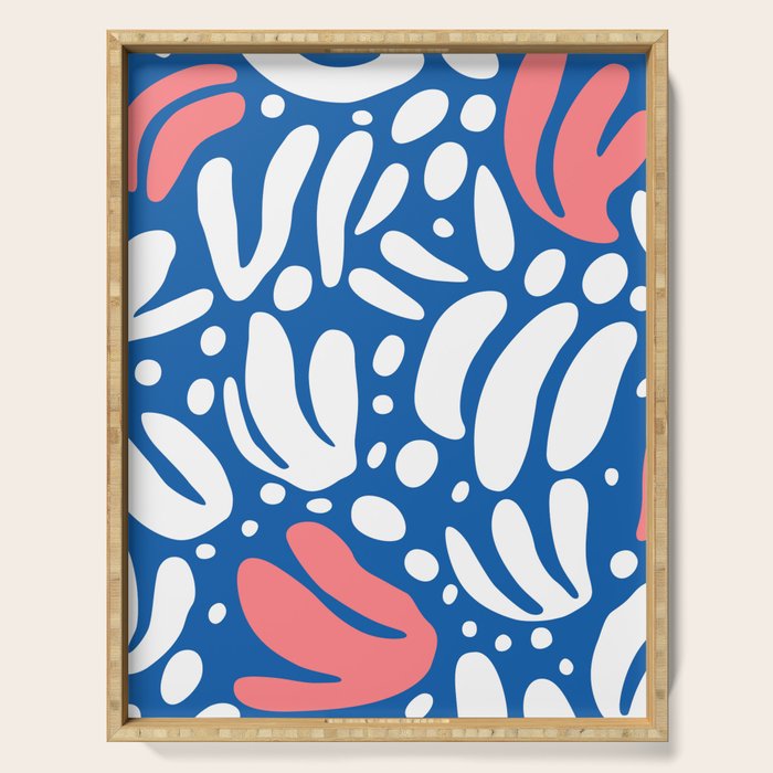 Abstract blue nature leaf shape art pattern Serving Tray Gallery Image 1