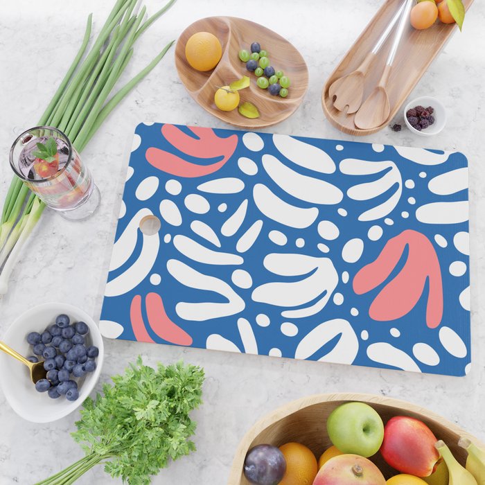 Abstract blue nature leaf shape art pattern Cutting Board Gallery Image 2