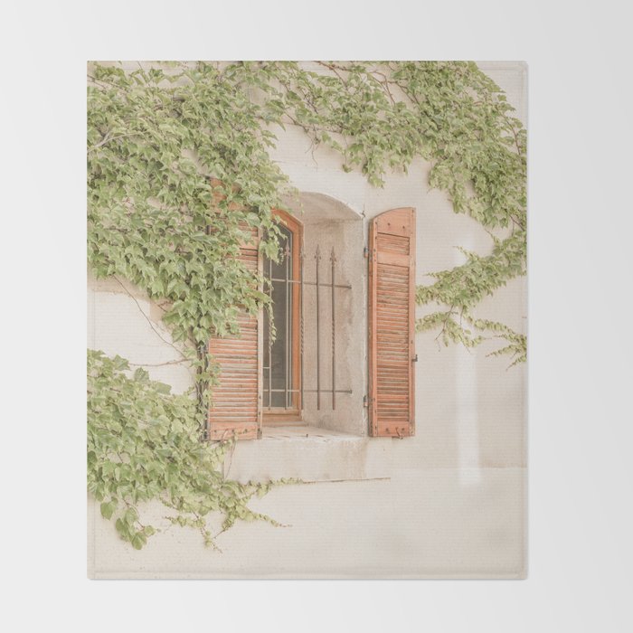 French Window Shutters Photo | Botanical Summer Art Print from Lyon | France Travel Photography Throw Blanket Gallery Image 2
