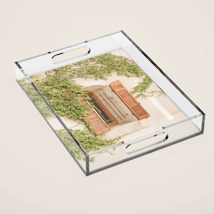 French Window Shutters Photo | Botanical Summer Art Print from Lyon | France Travel Photography Acrylic Tray Gallery Image 1