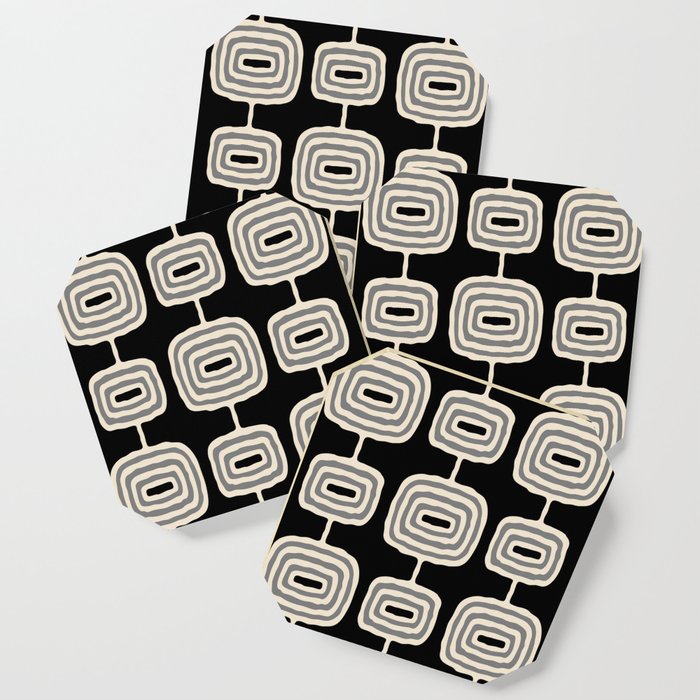 Mid Century Modern Atomic Rings Pattern 234 Decor Black Beige and Gray Coaster Gallery Image 1