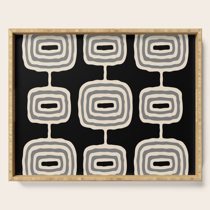 Mid Century Modern Atomic Rings Pattern 234 Decor Black Beige and Gray Serving Tray Gallery Image 1
