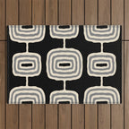 Mid Century Modern Atomic Rings Pattern 234 Decor Black Beige and Gray Outdoor Rug Gallery Image 1