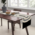 Mid Century Modern Atomic Rings Pattern 234 Decor Black Beige and Gray Table Runner Gallery Image 2
