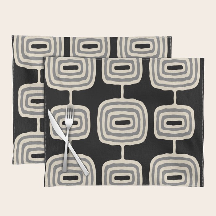 Mid Century Modern Atomic Rings Pattern 234 Decor Black Beige and Gray Placemat Gallery Image 1