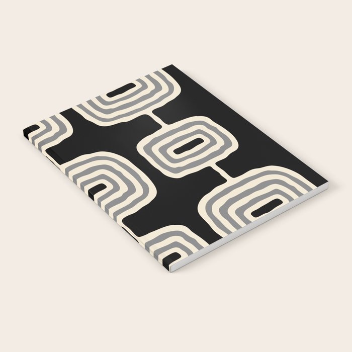 Mid Century Modern Atomic Rings Pattern 234 Decor Black Beige and Gray Notebook Gallery Image 1