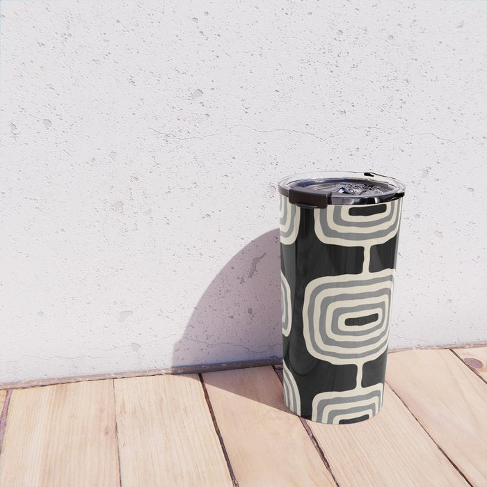 Mid Century Modern Atomic Rings Pattern 234 Decor Black Beige and Gray Travel Mug Gallery Image 4
