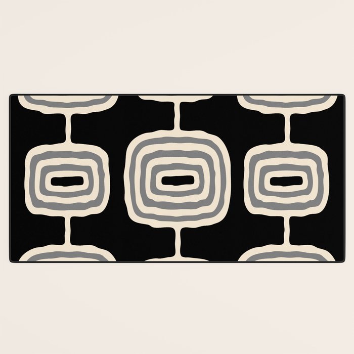 Mid Century Modern Atomic Rings Pattern 234 Decor Black Beige and Gray Desk Mat Gallery Image 3