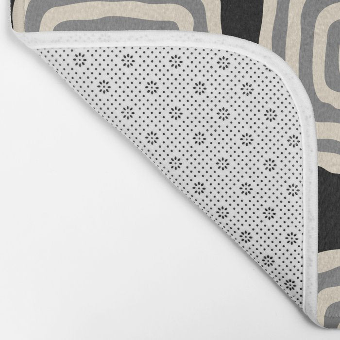 Mid Century Modern Atomic Rings Pattern 234 Decor Black Beige and Gray Bath Mat Gallery Image 2